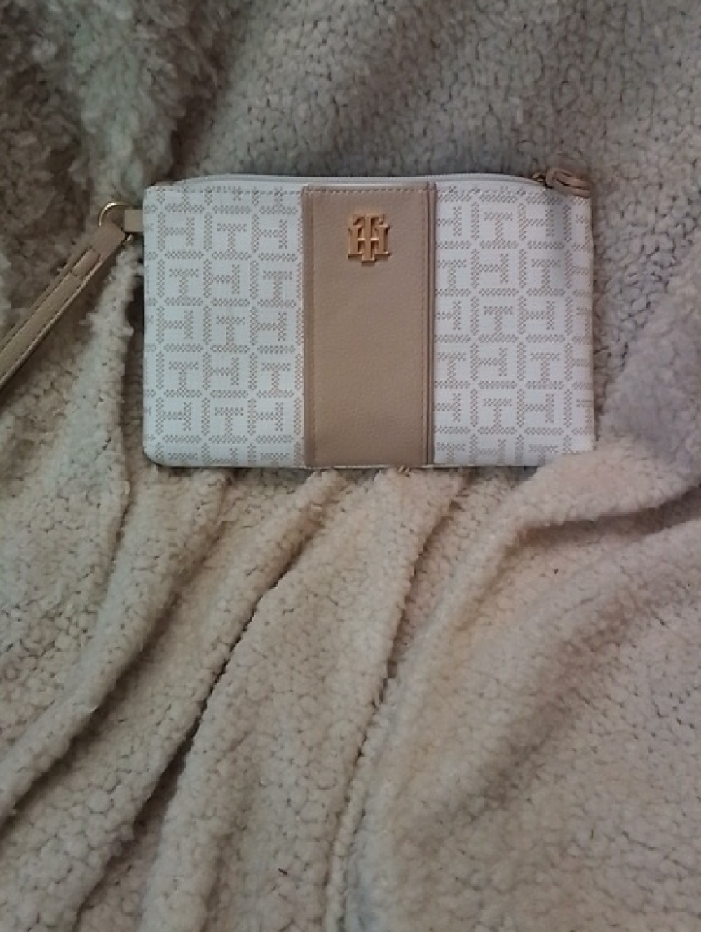Tommy Hilfiger Cream and Beige Monogram Wristlet